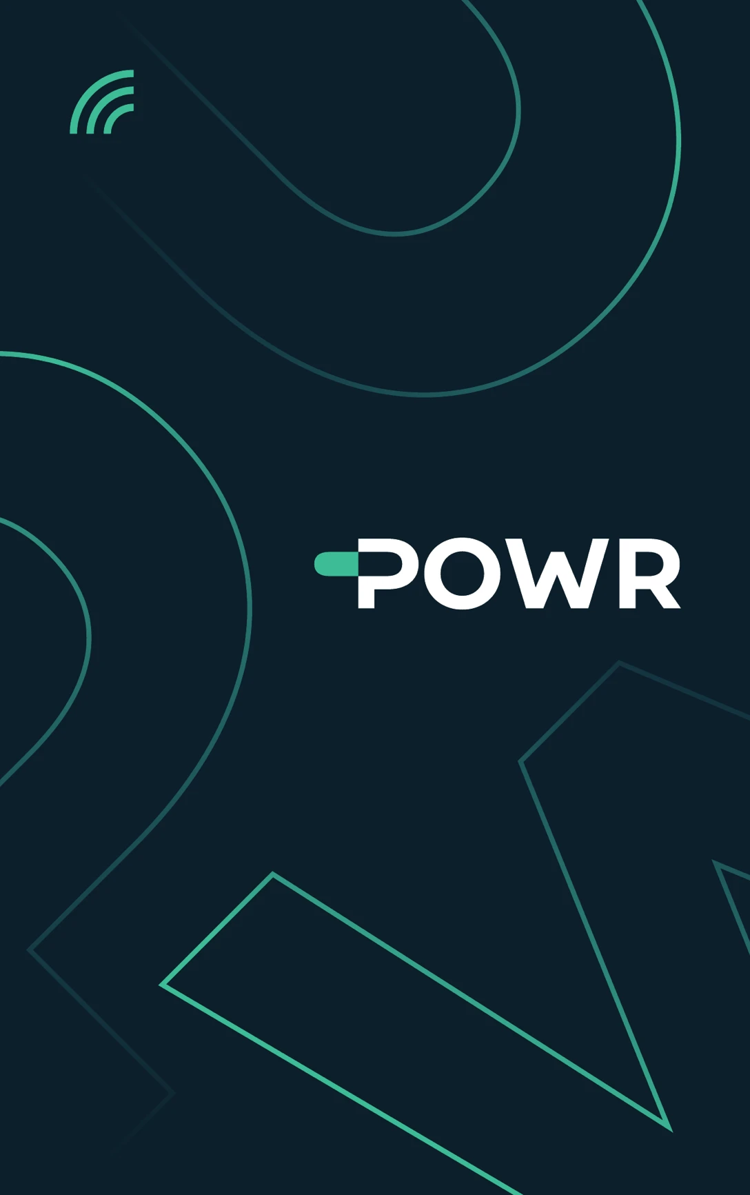Die POWR Ladekarte in Deep-Teal mit dem POWR-Schriftzug und mintfarbenen Kontaktlos-Wellen.